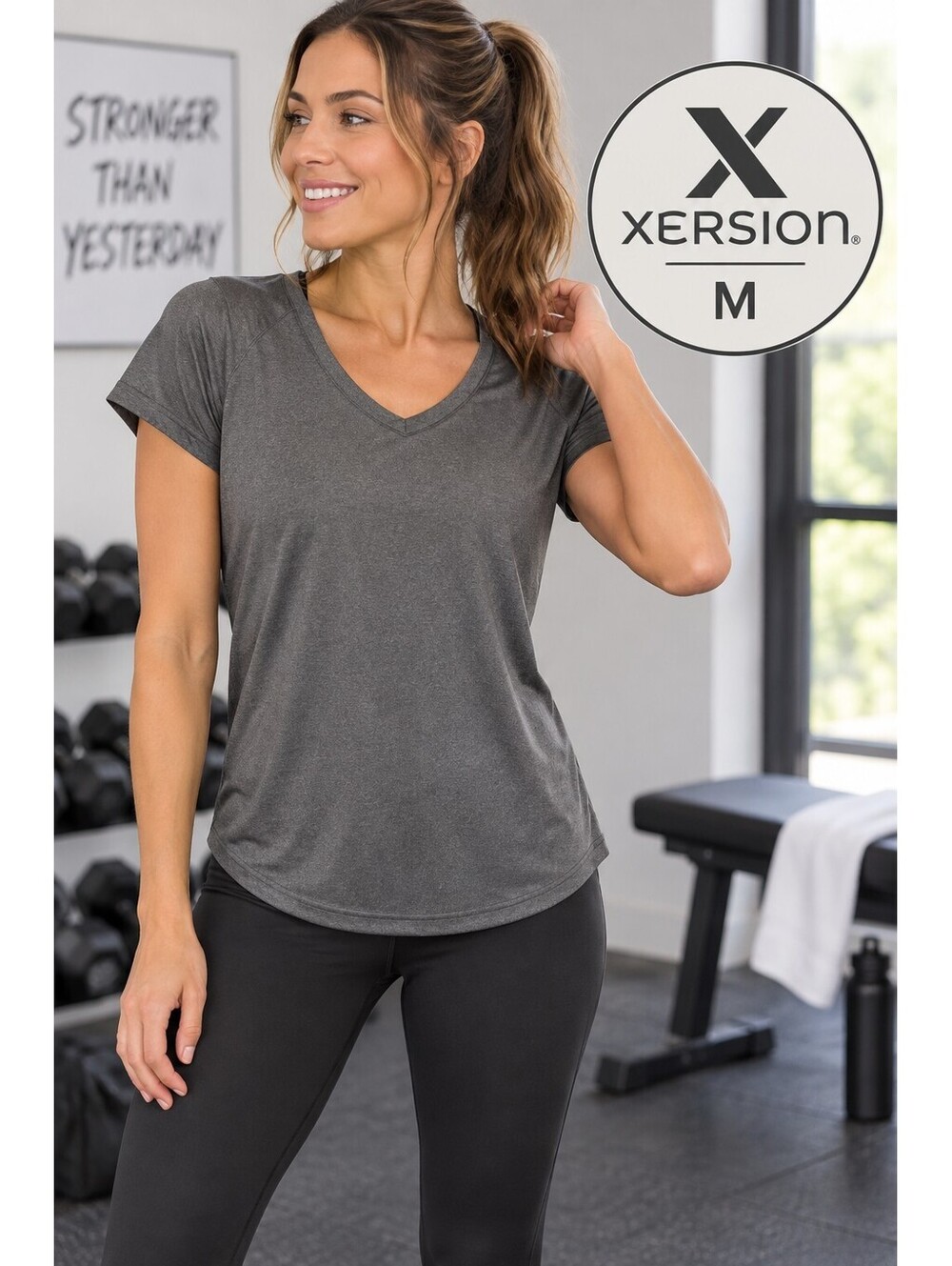 Xersion | Sz M | Dark Grey Heather V-Neck Athletic Tee